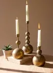 Set Of Three Antique Brass Taper Candle Holders Gold