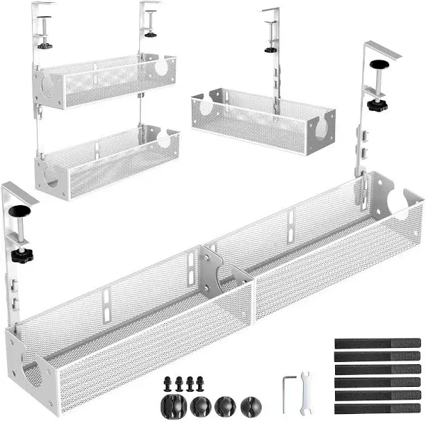 Multi-Model Under Desk Cable Management 2 Pack Metal Under Desk Wire Black