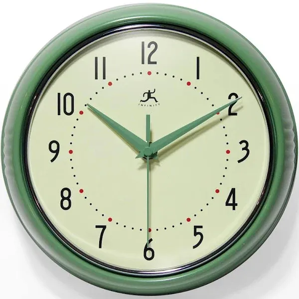 Infinity Instruments Round Metal Retro Wall Clock, Green