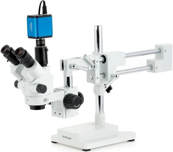 AmScope - SM-4NTP 7X-45X Simul-Focal Stereo Lockable Zoom Microscope on Dual Arm Boom Stand