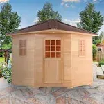 Aleko Canadian Hemlock Wet Dry Outdoor Sauna with Asphalt Roof 9 KW ETL Certified Heater 8 Person - SKD8HEM