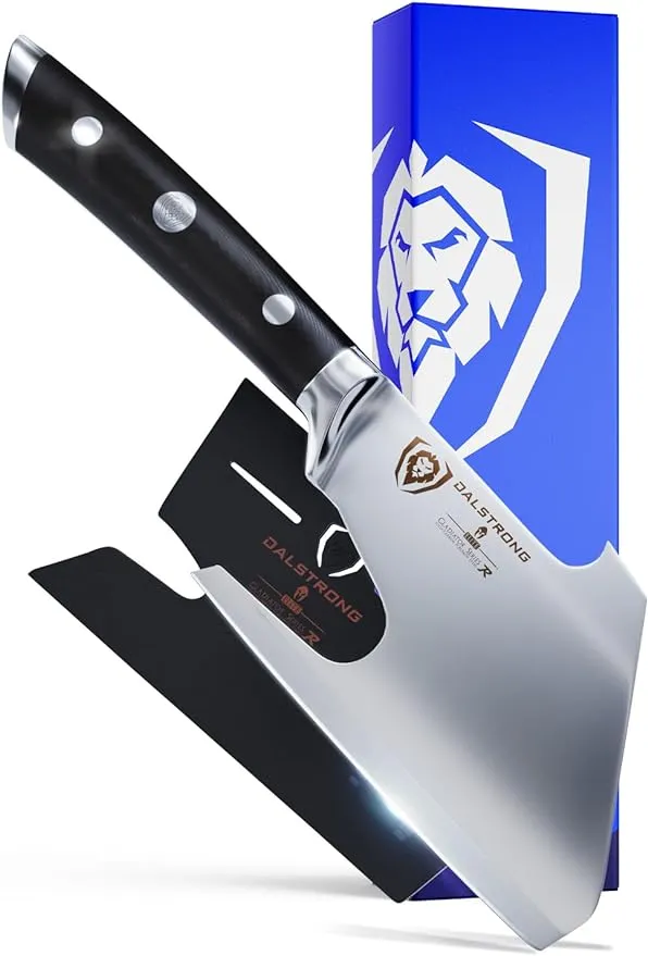 Dalstrong Meat Cleaver Knife Axe - 5 inch - Gladiator Series R - 7CR17MOV High Carbon Steel - Black G10 Handle - Heavy Duty BBQ Hatchet - Razor Sharp Kitchen Knife - Sheath Chef Knife - NSF Certified