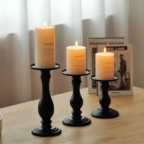 HB Design Co. Matte Black Candle Holders Set of 3