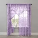 Wide Width Ella Floral Lace Panel with Attached Valance by BrylaneHome in Lilac (Size 58" W 63" L) Window Curtain