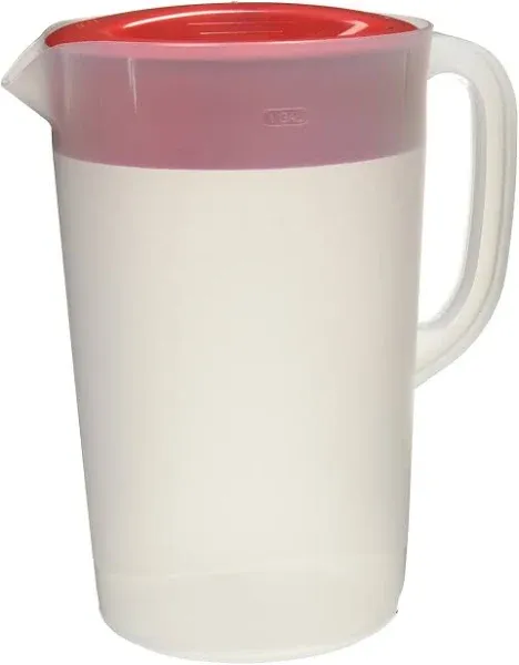 Rubbermaid Classic Pitcher with IceGuard, Clear/Red, 1 Gallon