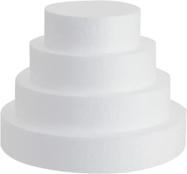 4-Pcs Round Foam Cake Dummies Tiered Set - 10" Tall Fake Wedding Cake Dummy for Display, Decorating (White, 6, 8, 10, and 12 inch)