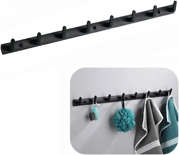 Wall Mounted Coat Racks with 8 Hooks Hanging Holder Towel Rack 29.7"x1.3" Modern Black Hanging for Clothes Entryway Bathroom (8 Hooks)