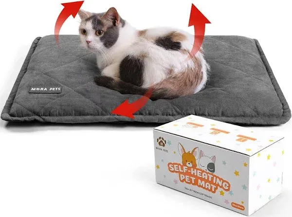 Mora Pets Self Heating Cat Bed Self Warming Cat Pad Ultra Warm Thermal Cat Mat Pet Bed 24 x 18 Inches with Removable Cover Outdoor Indoor for Cats and Small Medium Dogs Machine Washable