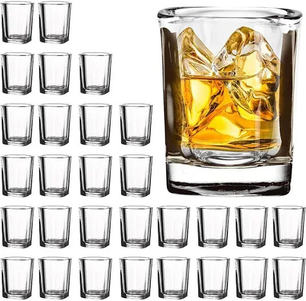 30 Pack Heavy Base Shot Glasses Bulk, 2.2 oz Square Shot Glasses Set, Clear E...