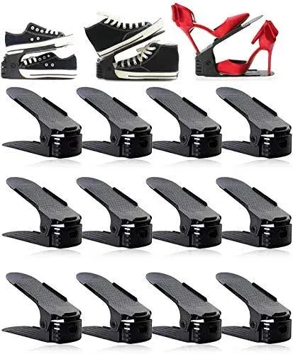 12 Pack Shoe Slots Organizer, Adjustable Double Layer Shoe Stack Sandals Rack, 5