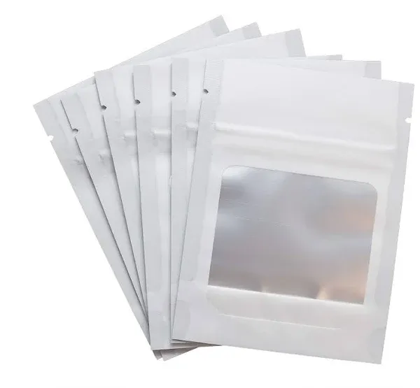 Hanser | Smell Proof Odorless Mylar Resealable Foil Pouch Bags with Clear Window | Stand Up Bottom | Airtight | Matte White | 100 Pieces | 3x4 Inches