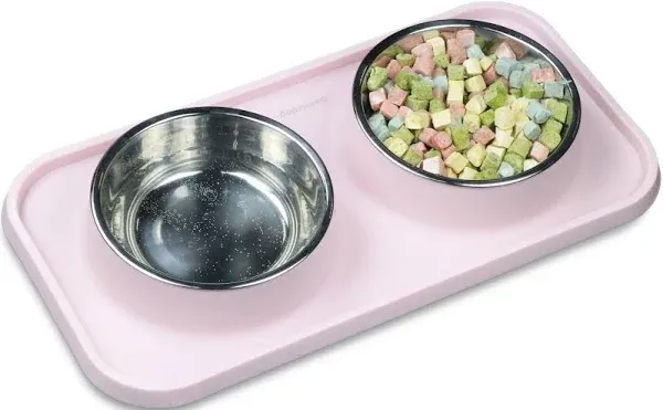 Cat Bowls for Food and Water,Premium Removable Stainless Steel Double Bowls with Non-slip Bottom & Elevated Stand for Pet and Small Dogs,Non-Spill Cat Food Bowls 12 Fluid ounces(354 ml)pink