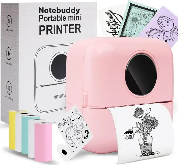 BRONA Notebuddy Mini Portable Printer Bluetooth Smart Pocket Inkless Thermal Printer with 5 Roll Papers for Journal/DIY Scrapbook/Travel/Notes