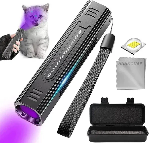 Wood's Lamp pet cat, dog Wood's Black light Flashlight cat Ringworm Detector,Doctor Pet Urine Detector,for Analyzing Skin Dog Cat Care Bed Bug Inspect.