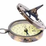 Vintage Nautical Sundial Compass Round Brass Finish Sundial Navigational Comp...