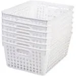 6-Pack White Plastic Storage Basket, Office Storage Baskets