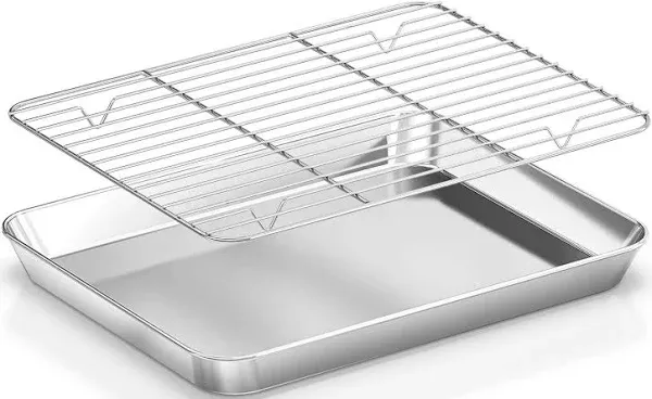 Baking Sheet Pan with Rack Set(2 Pans &amp; 2 Racks), 16 Inch Stainless Steel Coo...