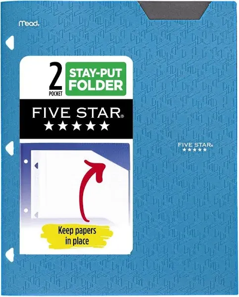 Five Star 2-Pocket Stay-Put Plastic Folder