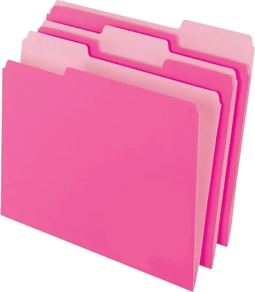 Pendaflex Colored File Folders 1/3-Cut Tabs Letter Size Pink/Light Pink 100/Box