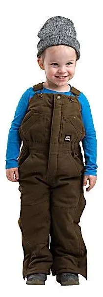 Berne Washed Duck Kid&#039;s Insulated Bib Overalls - Bark - 2T