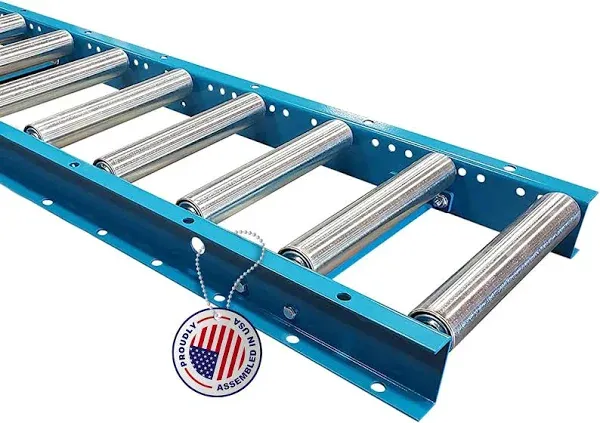 Light-Duty Gravity Conveyor with 1.5" Diameter Galvanized Steel Rollers, 18" Wide by 5' Long Steel Frame & 4.5" Centers, Durability & Versatility in Warehouses, Factories, & DIY Projects