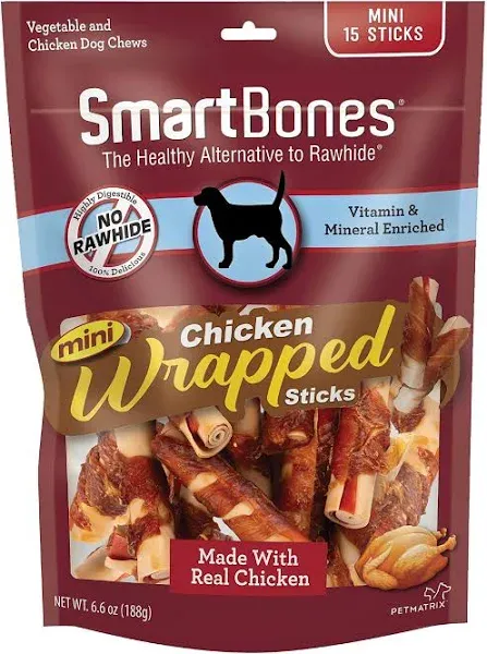 SmartBones Chicken-Wrapped Sticks, Treat Your Dog to a Rawhide-Free Chew Made with Real Chicken and Vegetables