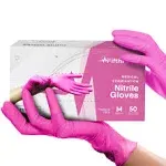 Fuchsia Hot Pink Nitrile Disposable Gloves - 50 Count - 3 Mil Nitrile Gloves Medium - Powder and Latex Free Rubber Gloves - Surgical Medical Exam