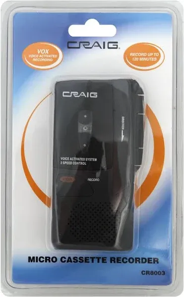 Craig Micro Cassette Voice Recorder w/LED Recording Indicator CR8003