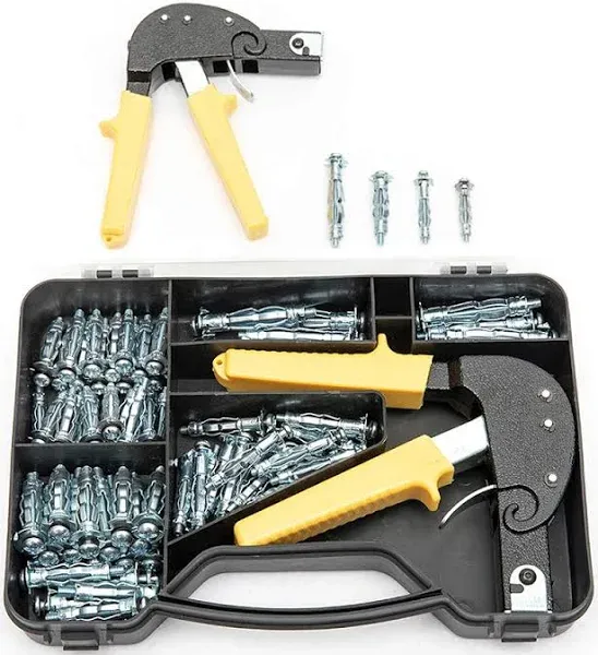 HOME MASTER HARDWARE Hollow Wall Anchors Setting Tool Kit, Heavy Duty Anchor Gun with 72 pcs Molly Bolts, Hollow Drive Wall Drywall Anchor Screws Assortment Kit for Cavity Anchor Plasterboard Fixing