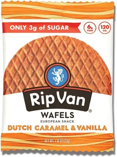 Rip Van Wafels Gluten-Free Dutch Caramel & Vanilla Stroopwafels, Healthy Snacks, Non-GMO, Low Sugar (6g), Low Calorie, 12 Count