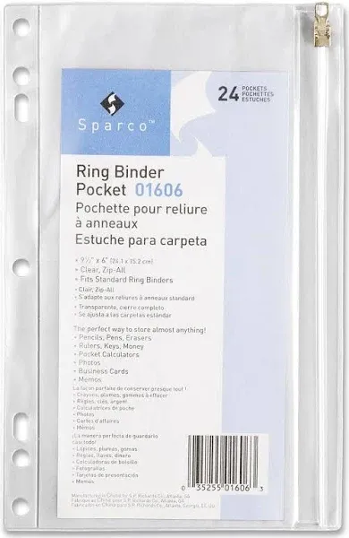 SPR01606 - Vinyl Ring Binder Pocket, 9-1/2x6, Clear