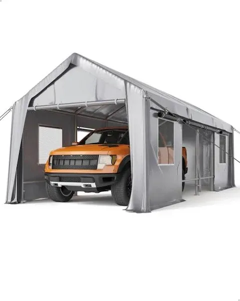 25'x13'x11' Windproof Carport Heavy Duty, 20 GA. Reinforced Poles & 14 mil PE Canopy, Extra Large Anti-High Wind Portable Garage for Full-Sized Pickup Truck and Bass Boat, Gray