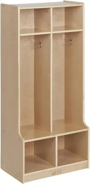 ECR4Kids 2-Section Birch Coat Locker with Bench