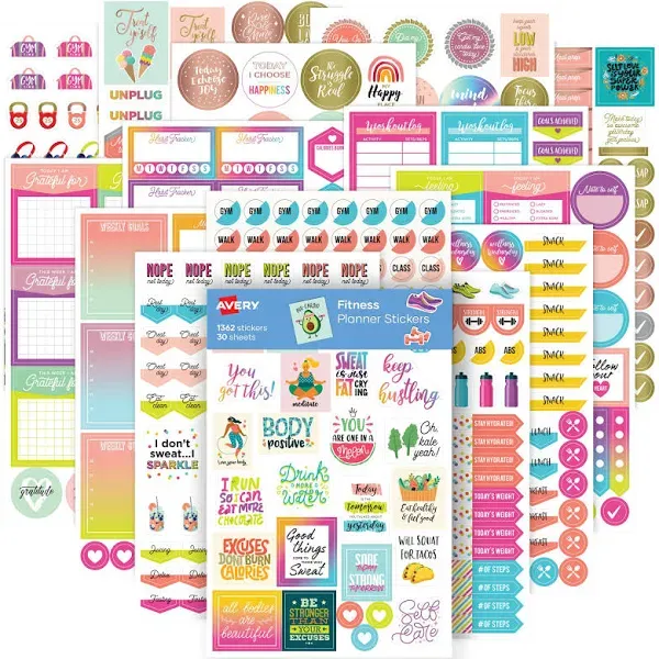 Avery Fitness Planner Stickers Pack, 1,362 Stickers, Health and Fitness Sticker Sheets (6787)