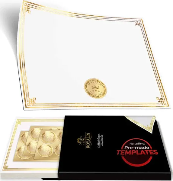 100 Professional Award Certificate Paper 8.5 x 11 with Seals Gold Foil Border...