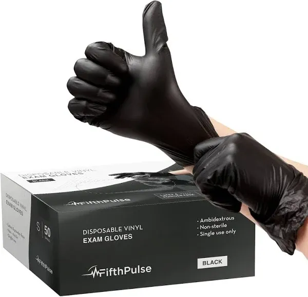 Black Vinyl Disposable Gloves Medium 50 Pack - Latex Free Powder Free Medical...