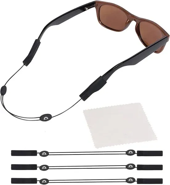 Adjustable Eyeglass Strap (3 Pack Shark Style) - No Tail Sunglass Strap &amp; Cloth