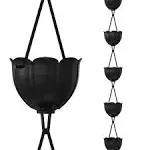 8.5 FT Tulip Rain Chain Durable Black Powder-Coated Aluminum Premium Gutters