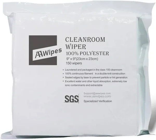 Cleanroom Cloth Wipes Bundle 9"x9" (Bag of 150 Pcs) + 6"x6" (Bag of 150 Pcs) Double Knit 100% Polyester Wipers Lint Free Cloths with Ultra-fine Filaments, Laser Sealed Edge, Class 100 Cloths