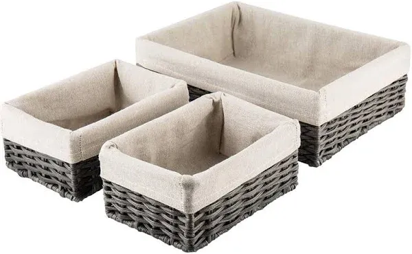 Hosroome Handmade Storage Basket Wicker Baskets For Organizing, Set Of 3,Grey