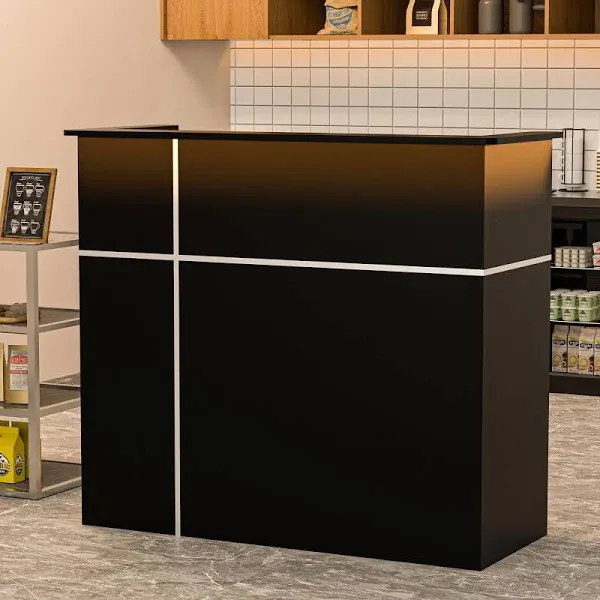 AHB Reception Desk with Counter, Modern Front Table Equipped Lockers & Storage Shelves, 50-inch Checkout Counter with LED Lights & DIY Stripe for Lobbies, Salons, Retail, Home Offices, Reception Room