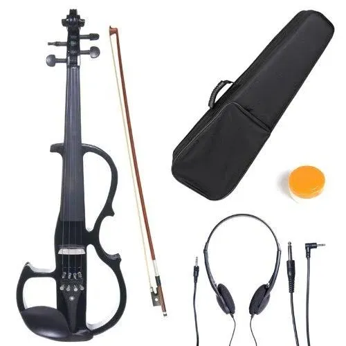 Cecilio CEVN-2bk Style 2 Silent Electric Solid Wood Violin with Ebony Fittings In Metallic Black