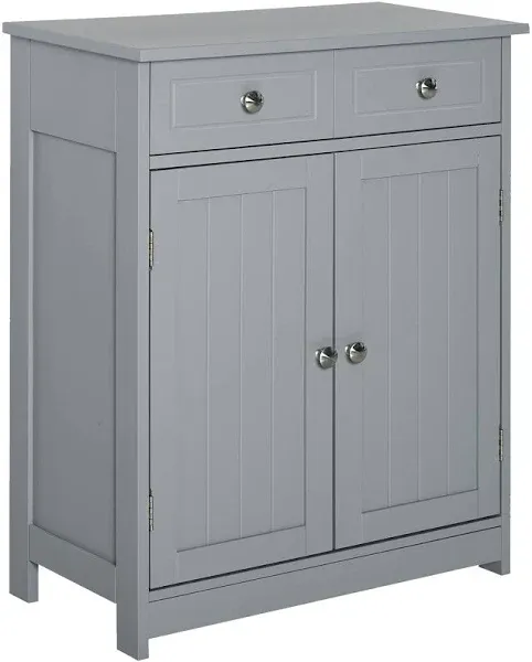 kleankin Modern Bathroom Floor Cabinet with 2 Drawers, Space-Saving Storage Solution, Grey