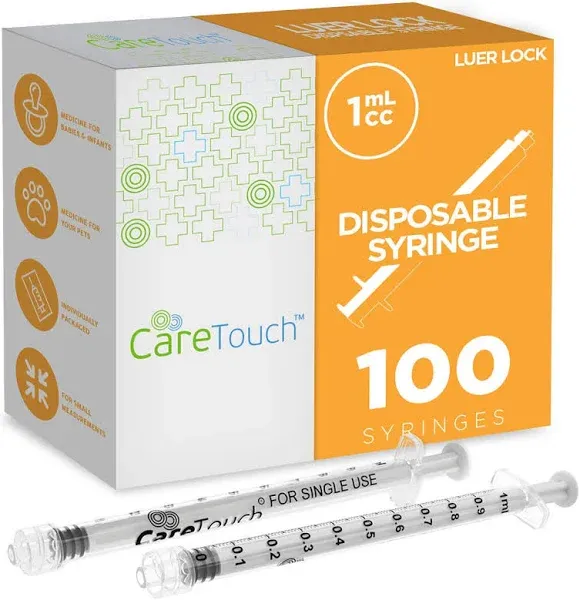 Care Touch CTSLL1-VC Syringe with Luer Lock Tip, 1ml, 100 Syringes Without A Needle