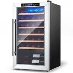 20 inch Wine Refrigerator for 33 Bottles and Tempered Glass Door-Silver | Costway