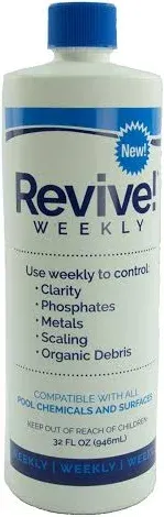 API Revive! Weekly Swimming Pool Clarifier and Water Cleaning Treatment for Phosphate, Metal, and Scale Removal, Cleans Green Pools, 32 Ounce