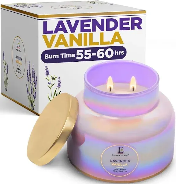 Lavender Vanilla Candle | Long Lasting Over 55 Hours, Highly Scented | 100% Soy, 3-Wick, Hand Poured | Large 16oz