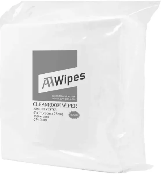 AAWipes Cleanroom Cloth Wipes 9"x9" (Bag of 150 Pcs) Double Knit 100% Polyester Wipers Lint Free Cloths with Ultra-fine Filaments, Laser Sealed Edge, Class 100 Cloths, Ultra-soft Wipes CP14009