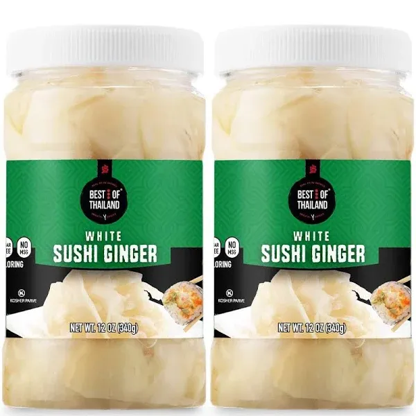 Best of Thailand Japanese Pink Pickled Sushi Ginger | No MSG | 2 Jars of 12oz Fresh Sliced Young Gari Pickled Ginger in Sweet Pickling Brine with Color | Fat-Free, Sugar-Free, Kosher