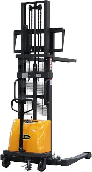 APOLLO Semi-Electric Pallet Stacker 3300 lbs Capacity 118" Lifting Height Material Lift Jack Economy Hand Pallet Forklift with Straddle Legs and Forks Suitable for Various Pallets